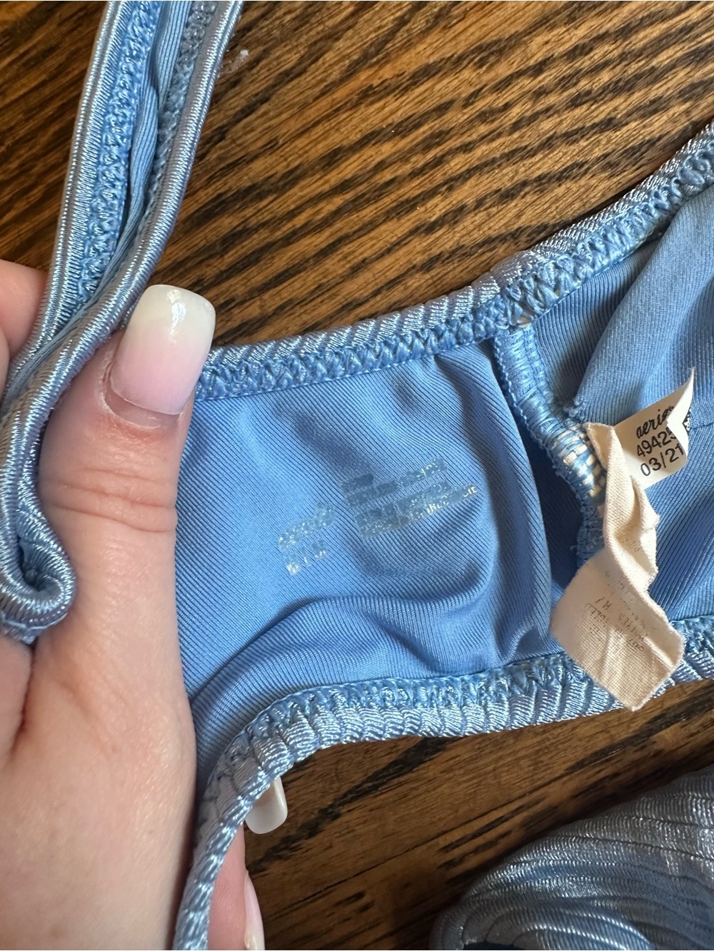 Aerie Blue Ribbed Shimmer Swimsuit high cut cheeky SET - Picture 3 of 4